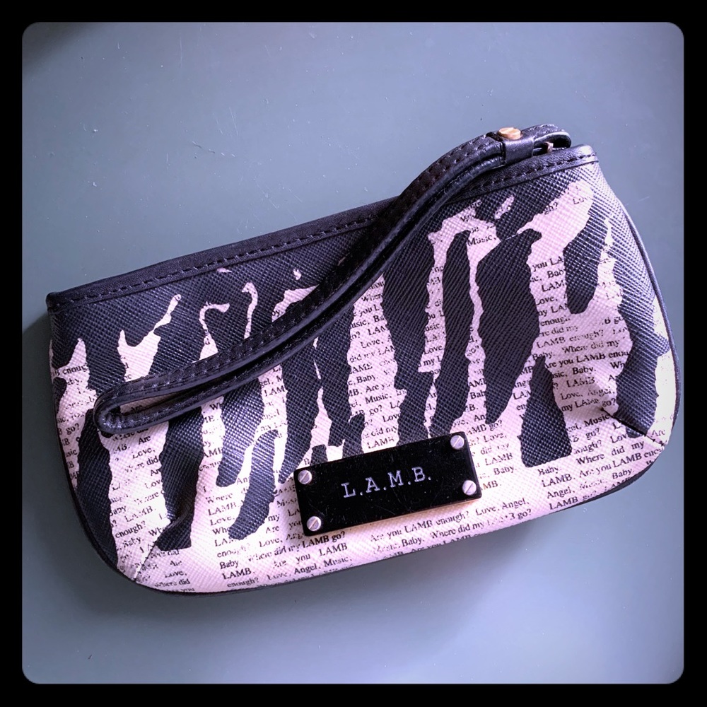 L.A.M.B. Newsprint Zebra wristlet